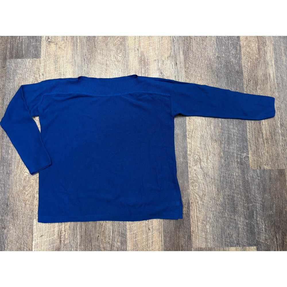 J. Jill Royal Blue Cotton Boat Neck Ribbed Knit Sweater Petite Small Long Sleeve